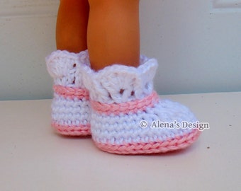 Crochet Pattern 142 Crochet Boot Pattern for 18 inch Doll Crochet Patterns Pink and White Boots for American Doll 18 in Dolls Gift for Girl