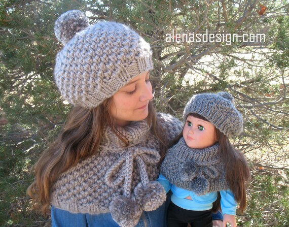 Knitting Patterns Kate Slouchy Children And Doll Hat Sets Child Girl 18 Inch Doll Pompom Slouchy Hat Cowl Neck Wrap Cape Shoulder Warmer Knitting Patterns Kate Slouchy Children And Doll Hat Sets Child Girl 18 Inch Doll Pompom Slouchy Hat Cowl Neck Wrap Cape Shoulder Warmer