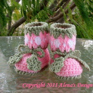 Crochet PATTERN Set Blossom Hat Baby Booties Baby Thumb-less Mittens Crochet Patterns Baby Girl Toddler Children Ear Flap Hat Pink Booties image 4