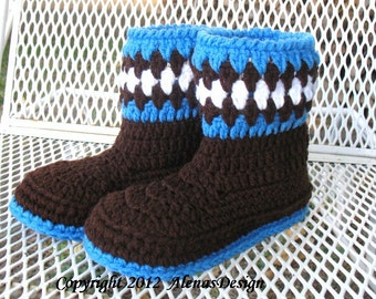 Crochet Pattern 065 Children's Boots Boys Girls Toddler Child Winter Booties Pattern Slippers Brown Blue Boots Christmas Gift