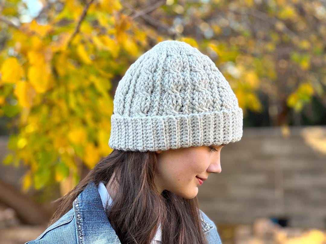 Cable Hat Crochet Pattern, Slouchy Hat Pattern, Unisex Beanie Hat ...