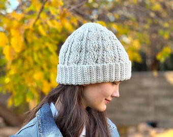 Cable Hat Crochet Pattern, Slouchy Hat Pattern, Unisex Beanie Hat, Toddler Child Adult, Crochet Pattern 246