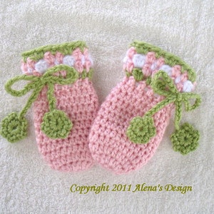 Crochet PATTERN Set Blossom Hat Baby Booties Baby Thumb-less Mittens Crochet Patterns Baby Girl Toddler Children Ear Flap Hat Pink Booties image 3