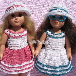 18 inch Doll Crochet Pattern Set for Summer Dress and Lace Sun Hat | Dolls Clothes Pattern