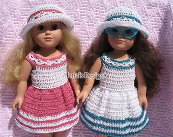 18 inch Doll Crochet Pattern Set for Summer Dress and Lace Sun Hat | Dolls Clothes Pattern