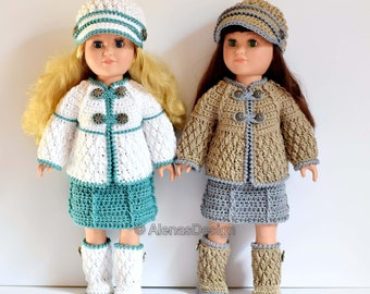 18 inch Doll Crochet Pattern Diamond Set | Jacket Skirt Boots Hat for American Doll | Dolls Clothes Pattern | Christmas Gift for Girl