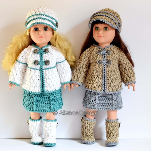 18 inch Doll Crochet Pattern Diamond Set | Jacket Skirt Boots Hat for American Doll | Dolls Clothes Pattern | Christmas Gift for Girl