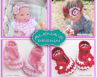 Crochet Baby Shoes Pattern Headband Pattern Flower Clip Baby Girl Mary Jane Shoes