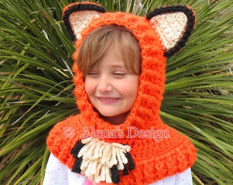 Crochet Cowl Pattern 120, Hooded Cowl with Ears, Animals Hat Pattern, Wolf Fox Cat Bear Cowl, Ears Pattern, Neck Warmer Crochet Pattern