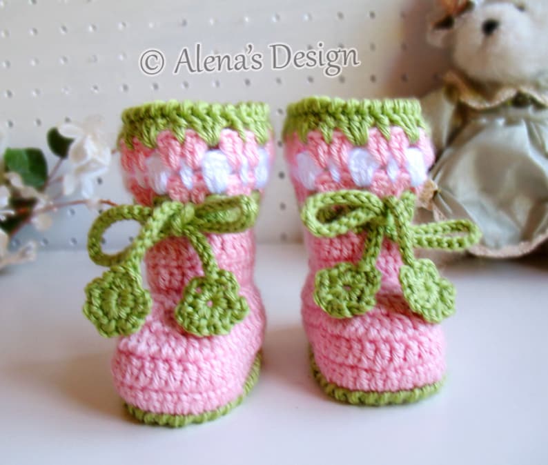 Crochet Pattern Blossom Baby Booties Cherries Booties Crochet Booties with Flower Slippers Baby Girl Baby Shower Gift Christmas Crochet