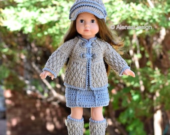 18 inch Doll Crochet Pattern Jacket Skirt Boots Hat for American Doll | Dolls Clothes Pattern | Gotz Precious Day Girl