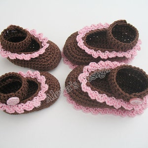 Baby Shoes Crochet Pattern 077, Mary Jane, Newborn White Booties, Baby Girl Slippers, Brown Gloria Shoes, Gift for Girl image 2