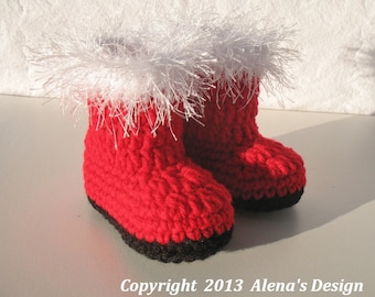 Crochet Pattern 090  - Baby Santa Booties 0-3, 3-6, 6-9, 9-12 months - Christmas - Baby Booties - Baby Boy  Baby Girl - Christmas Decoration