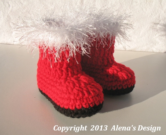 crochet pattern 090 baby santa booties 0 3 3 6 6 9 9 12 etsy image 0