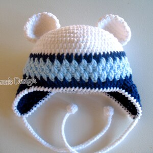 Crochet Pattern 002 Hat with Bear Ears Blue Bear Hat Earflap Hat Baby Boy Baby Girl Toddler Child Adult Winter Hat Animal Hat image 5