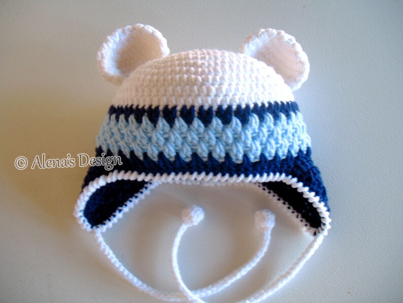 Crochet Pattern 002 Hat with Bear Ears Blue Bear Hat Earflap Hat Baby Boy Baby Girl Toddler Child Adult Winter Hat Animal Hat image 5