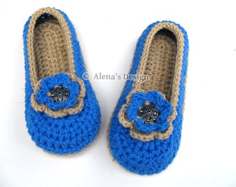 Crochet Pattern 143 Women's Slippers With Flower, Crochet Slipper Pattern, House Shoes Pattern