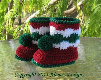 Crochet Pattern 027 | Christmas Baby Pom-Pom Booties