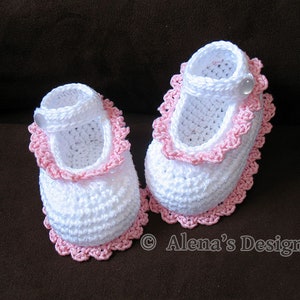 Baby Shoes Crochet Pattern 077, Mary Jane, Newborn White Booties, Baby Girl Slippers, Brown Gloria Shoes, Gift for Girl image 7