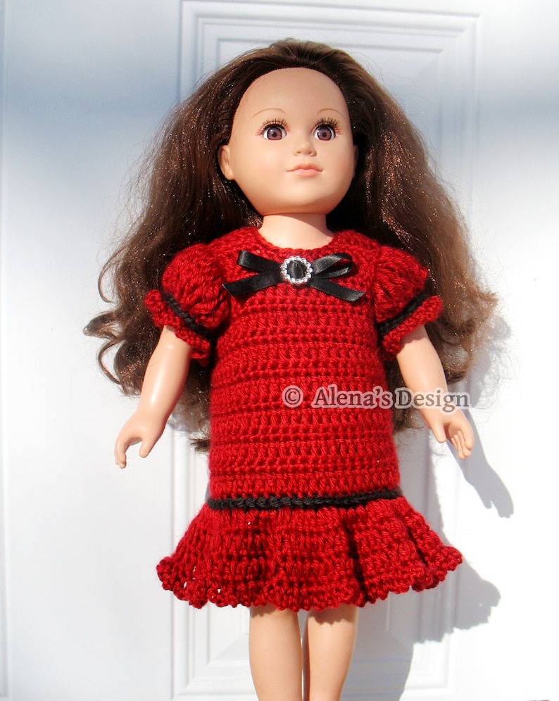 Crochet Pattern 151 Holiday Doll Dress American Doll Crochet Patterns 18 inch Dolls Outfit Clothing Red Doll Dress Christmas Gift for Girl image 3