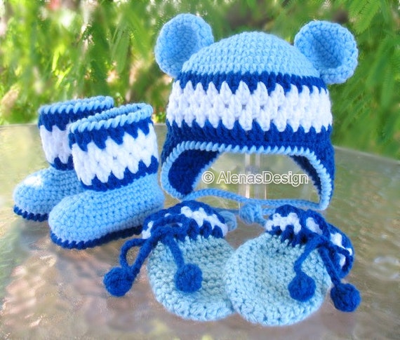 Crochet Pattern Set for Ear Flap Bear Hat Baby Booties Baby Thumb less Mittens Hat Pattern Available in Six Sizes From Baby to Adult Etsy