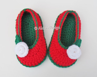 Crochet Pattern #109 Christmas Slippers | Toddler Rose Shoes