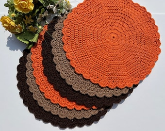 Fall Home Decor DIY Placemat, Crochet Pattern 266, Scallop Edged Placemat, Table Setting, Round Doily