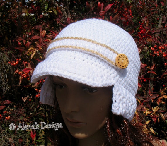 Crochet Hat Pattern Visor Beanie with Ribbed Brim Newsboy Cap Trapper Hat Buttoned Winter Hat Baby Toddler Children Adult Boy Girl Men Women