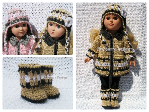 18 Inch Doll Clothes Crochet Patterns American Doll Crochet Pattern Jacket  Boots Ear Flap Hat Dolls Sweater Christmas Gift for Girl 