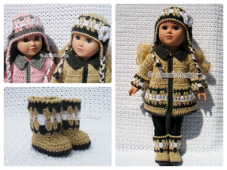 18 inch Doll Clothes Crochet Patterns American Doll Crochet Pattern Jacket Boots Ear Flap Hat Dolls Sweater Christmas Gift for Girl image 1