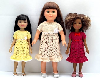 Doll Dress Knitting Pattern for 14.5", 18" and 19.5" Dolls, Tulip Lace Dress Pattern