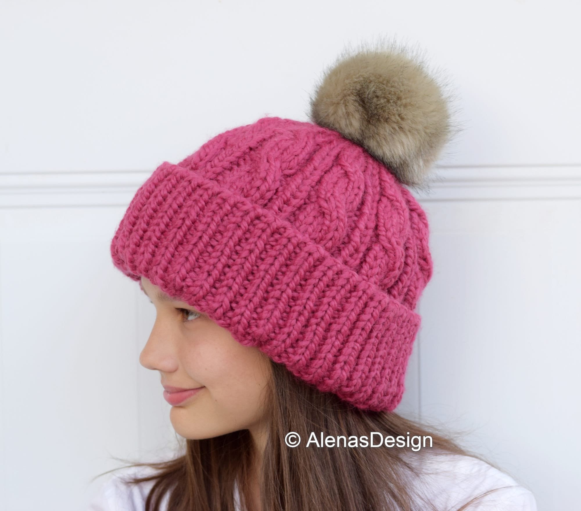 Cabled Hat Pattern, Chunky Knit Beanie Pattern, Slouchy Hat Cabled Hat Pattern, Chunky Knit Beanie Pattern, Slouchy Hat