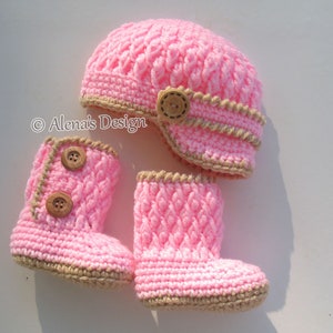 Crochet PATTERN Set Two-Button Baby Booties Baby Visor Hat Newborn Baby Boy Baby Girl Beanie Boots