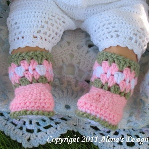 Crochet PATTERN Set Blossom Hat Baby Booties Baby Thumb-less Mittens Crochet Patterns Baby Girl Toddler Children Ear Flap Hat Pink Booties image 5