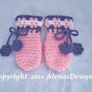 Crochet PATTERN Set Blossom Hat Baby Booties Baby Thumb-less Mittens Crochet Patterns Baby Girl Toddler Children Ear Flap Hat Pink Booties image 9