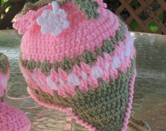 Crochet Pattern 003 Blossom Hat Girls Toddler Children Winter Ear Flap Hat Crochet Flowers
