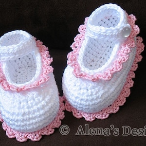 Baby Shoes Crochet Pattern 077, Mary Jane, Newborn White Booties, Baby Girl Slippers, Brown Gloria Shoes, Gift for Girl image 5