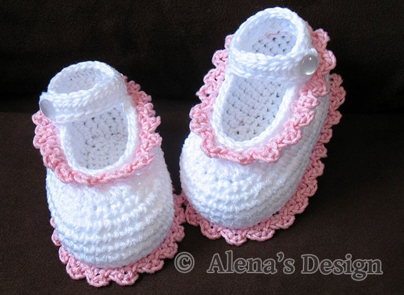 Baby Shoes Crochet Pattern 077, Mary Jane, Newborn White Booties, Baby Girl Slippers, Brown Gloria Shoes, Gift for Girl image 5