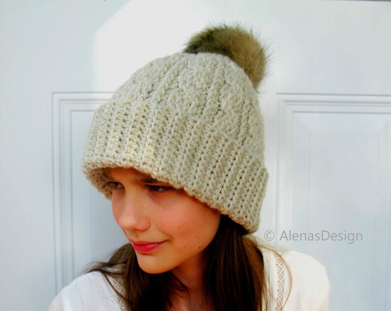 Cable Hat Crochet Pattern, Slouchy Hat Pattern, Unisex Beanie Hat ...