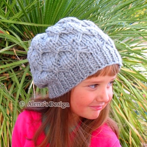 Knitting Pattern 095 Slouchy Beanie Hat with Pink Bow Knitting Hat Toddler Children Teens Adults Girls Ladies Women