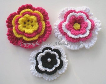 Crochet 3D Flower Pattern Donna Flower Clip & Hair Clip