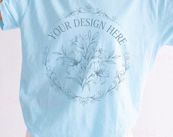 Comfort Colors 1717 Chambray Mockup Women: C1717 Female Model Mockups, Professional Studio