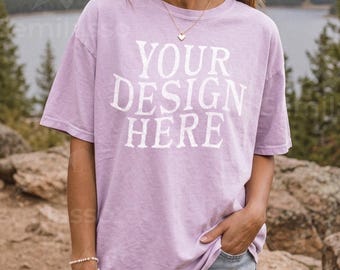 Comfort Colors 1717 Orchid Outdoor Mockup Women: CC1717 Female Hiking Mockups, C1717 Nature