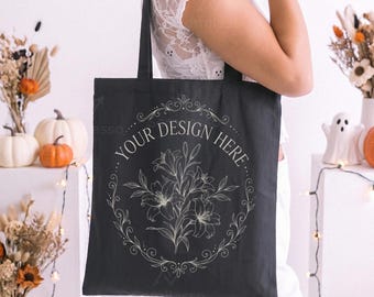 Tote Bag Mockup Black: Halloween OAD113 Liberty Bags Cotton Canvas Lifestyle Mock-Up