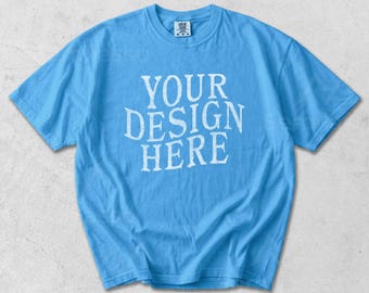 Comfort Colors 1717 Royal Carribe Flat Lay Mockup: CC1717 Template, C1717 Mockups