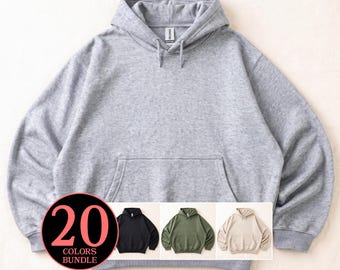 Maqueta plana frontal de la sudadera Gildan 18500: Maquetas planas de sudaderas extragrandes, ropa urbana de moda.