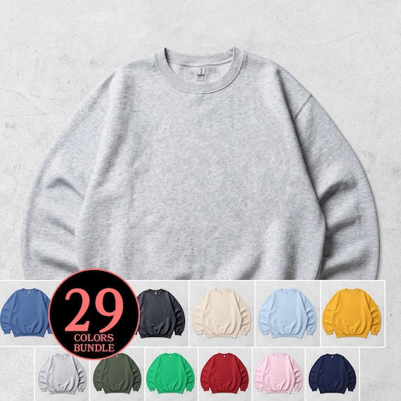 Flat Lay Gildan 18000 Sweatshirt Mockup Bundle: Realistic Oversized Sweater Mockups, Trendy Flatlay Crewneck Mock Up Set