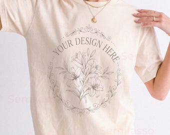 Gildan 64000 Mockup Natural: Women Model Mockups, T-Shirt Lifestyle Mock-Up