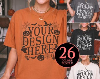 Comfort Colors 1717 Halloween Mockup Bundle: Female Spooky Season Pack, Fall Mockups