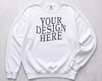 Comfort Colors 1466 White Mockup: C1466 Flat Lay Mockups, CC Sweatshirt Mock-Up, Crewneck Streetwear